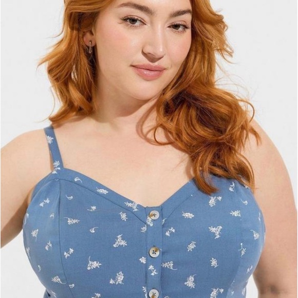 Torrid Button Up LONG Sleeveless Cami Ditsy Floral Soft Blue Horizon NWT Sz3X - Picture 4 of 9